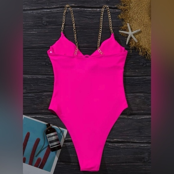 The Flamingo Cut-out Chain Linked One Piece Monokini Swimsuit - Picture 3 of 6
